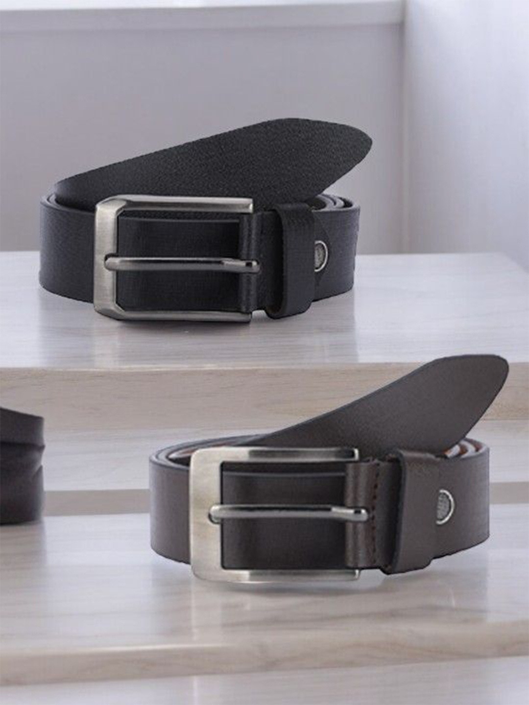 

The Roadster Lifestyle Co Men Set Of 2 Leather Belts, Black