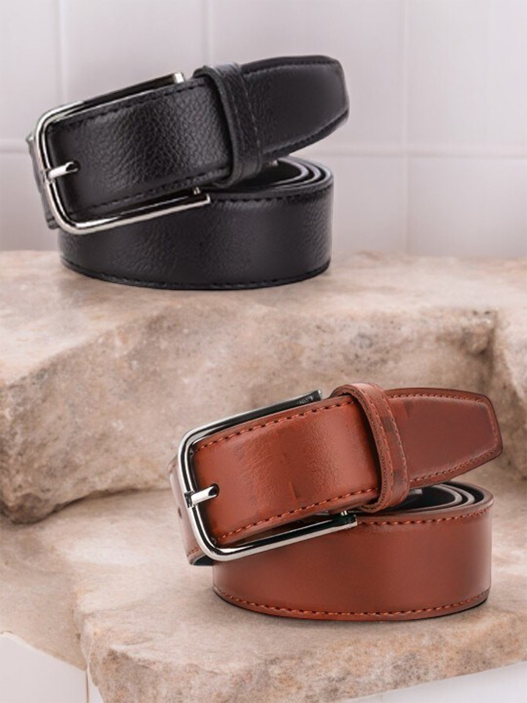 

The Roadster Lifestyle Co Men Set Of 2 Belts, Black