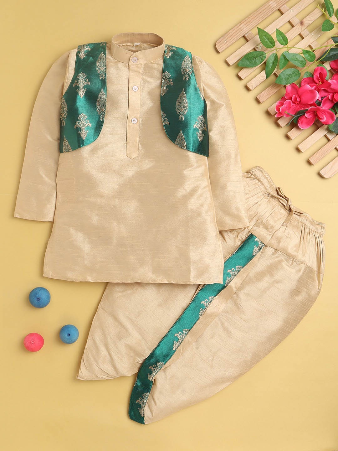 

Jeetethnics Boys Mandarin Collar Kurta with Dhoti Pants, Cream