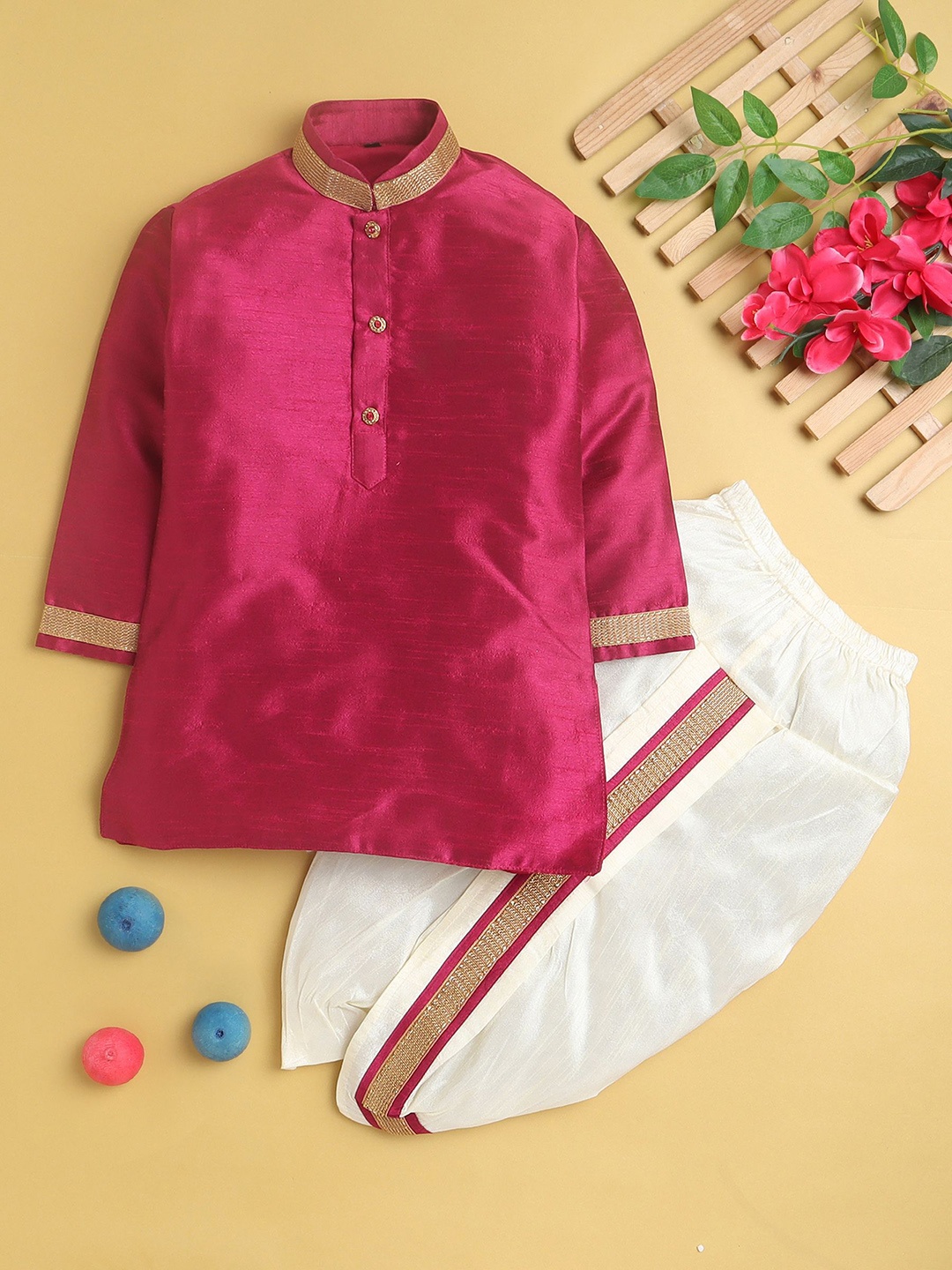 

Jeetethnics Boys Mandarin Collar Regular Kurta With Dhoti Pants, Burgundy