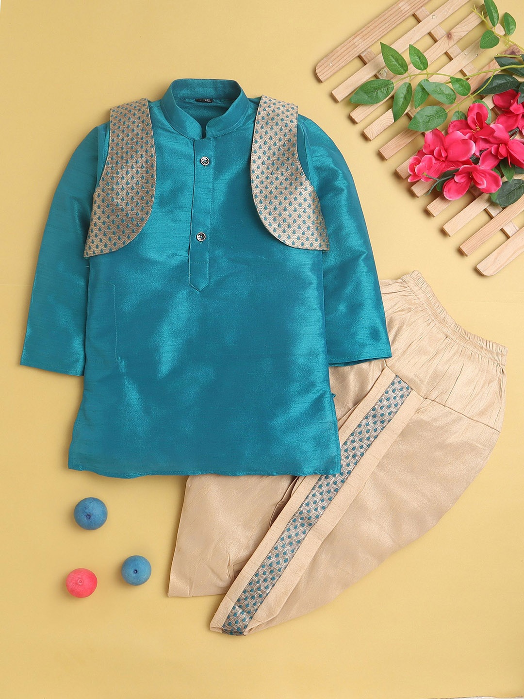 

Jeetethnics Boys Regular Kurta With Dhoti Pants, Turquoise blue