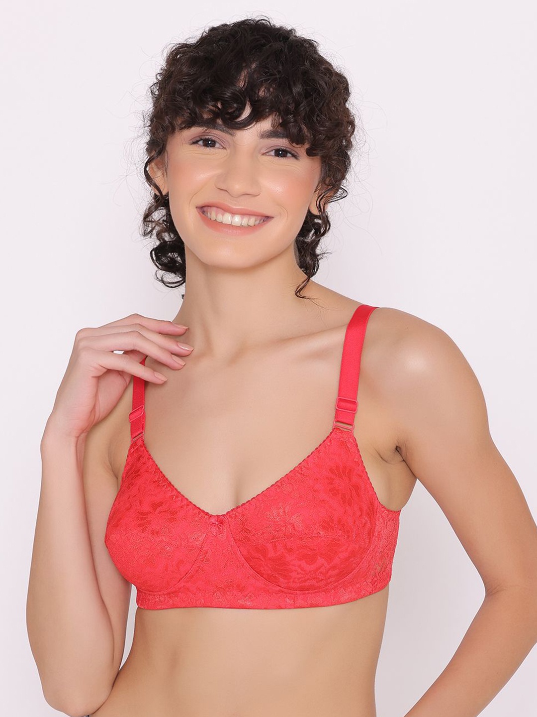 

INKURV Floral Lace Full Coverage Non Padded Everyday Bra With All Day Comfort, Red