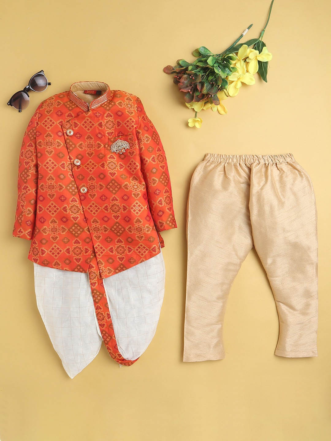 

Jeetethnics Boys Ethnic Motifs Printed Regular Kurta With Dhoti Pant, Orange
