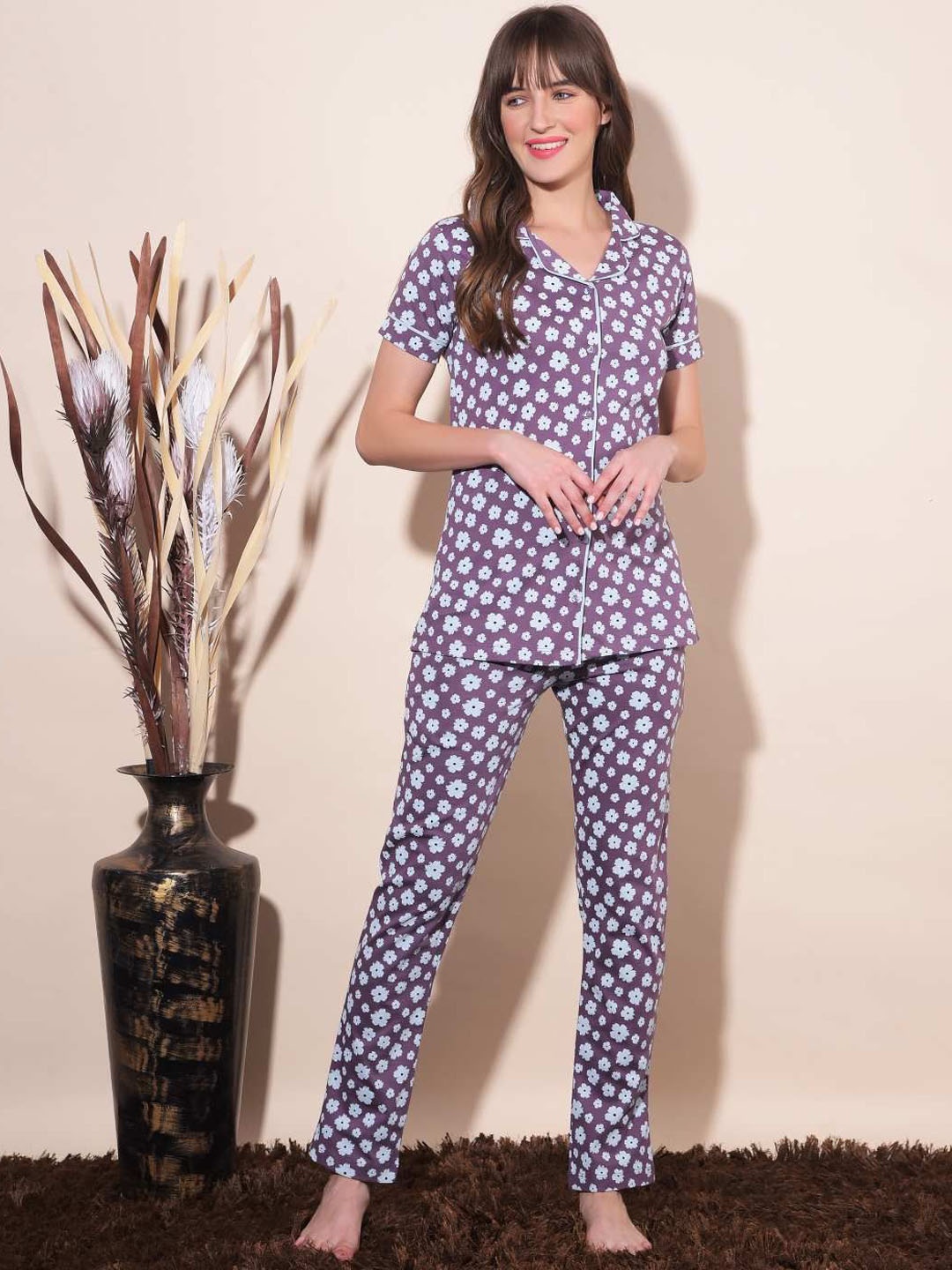 

Dollar Missy Floral Printed Night Suit, Purple