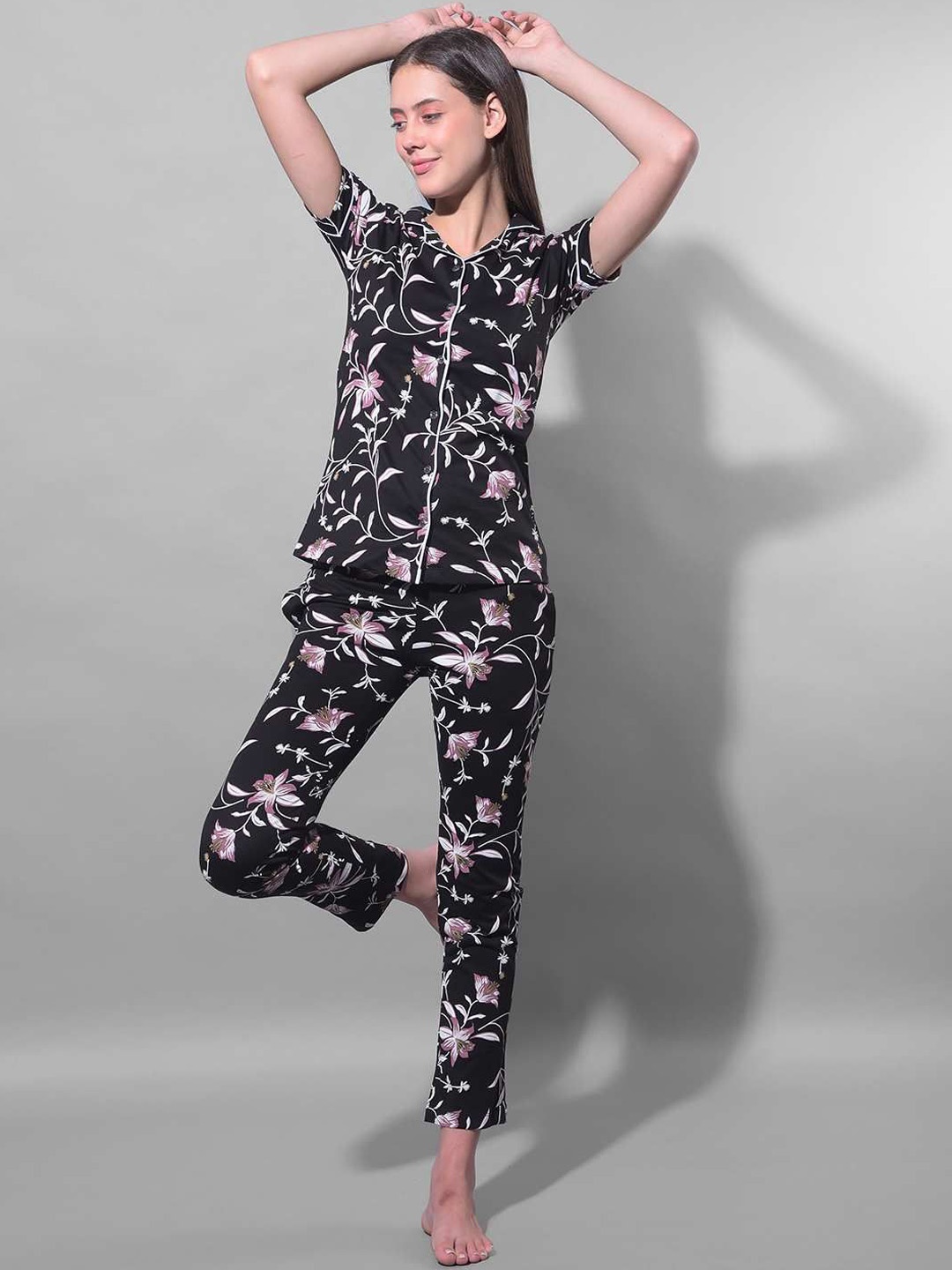 

Dollar Missy Floral Printed Night Suit, Black
