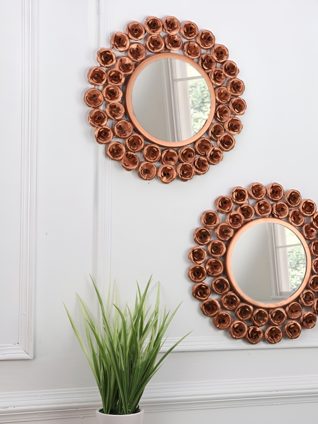 

Amaya Decors 2 Pieces Metal Wall Mirrors, Copper