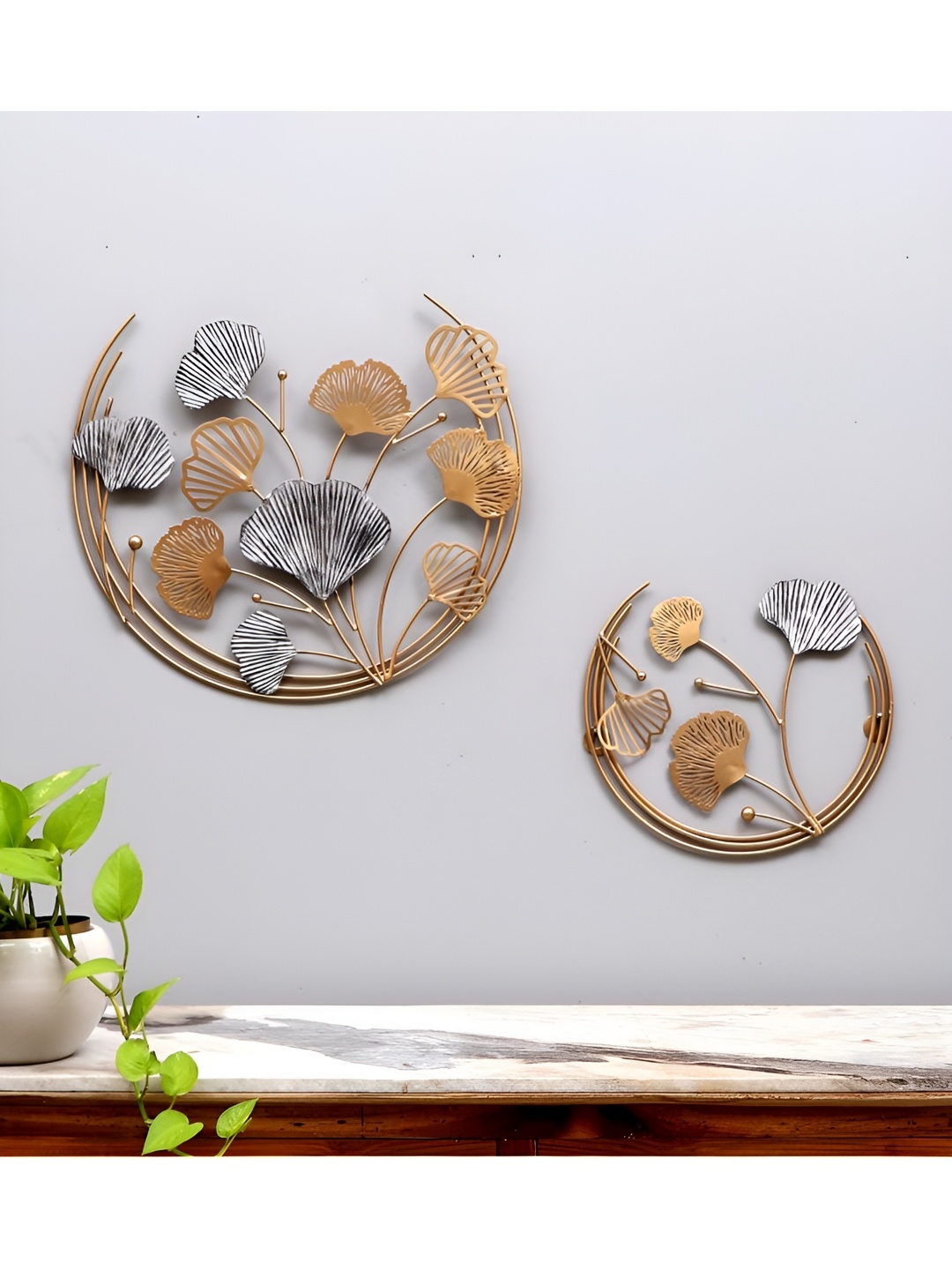 

Amaya Decors Yellow & Grey 2 Pieces Colored Metal Wall Hangings, Gold