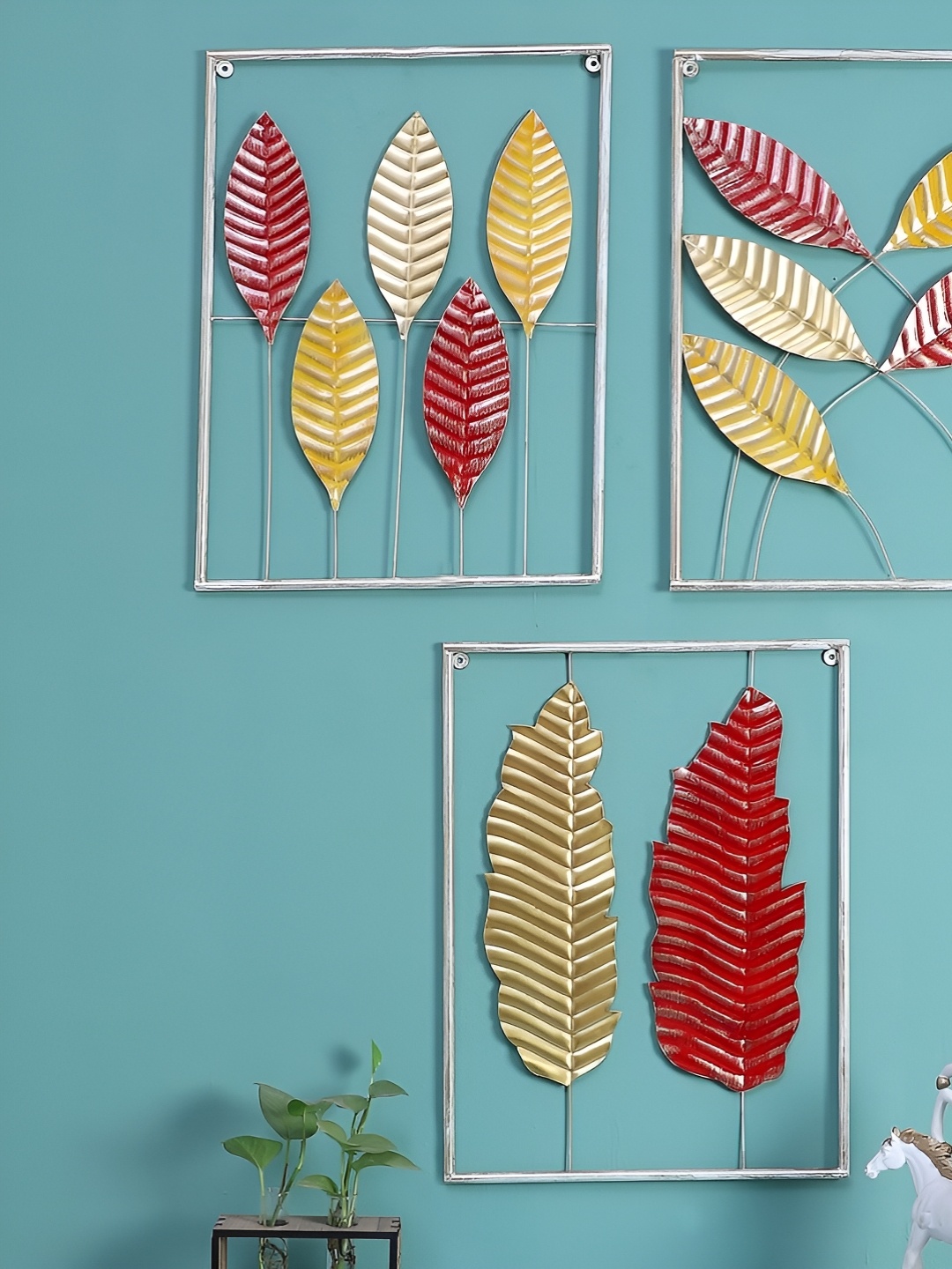 

Amaya Decors Red & Yellow 3 Pieces Metal Wall Hangings