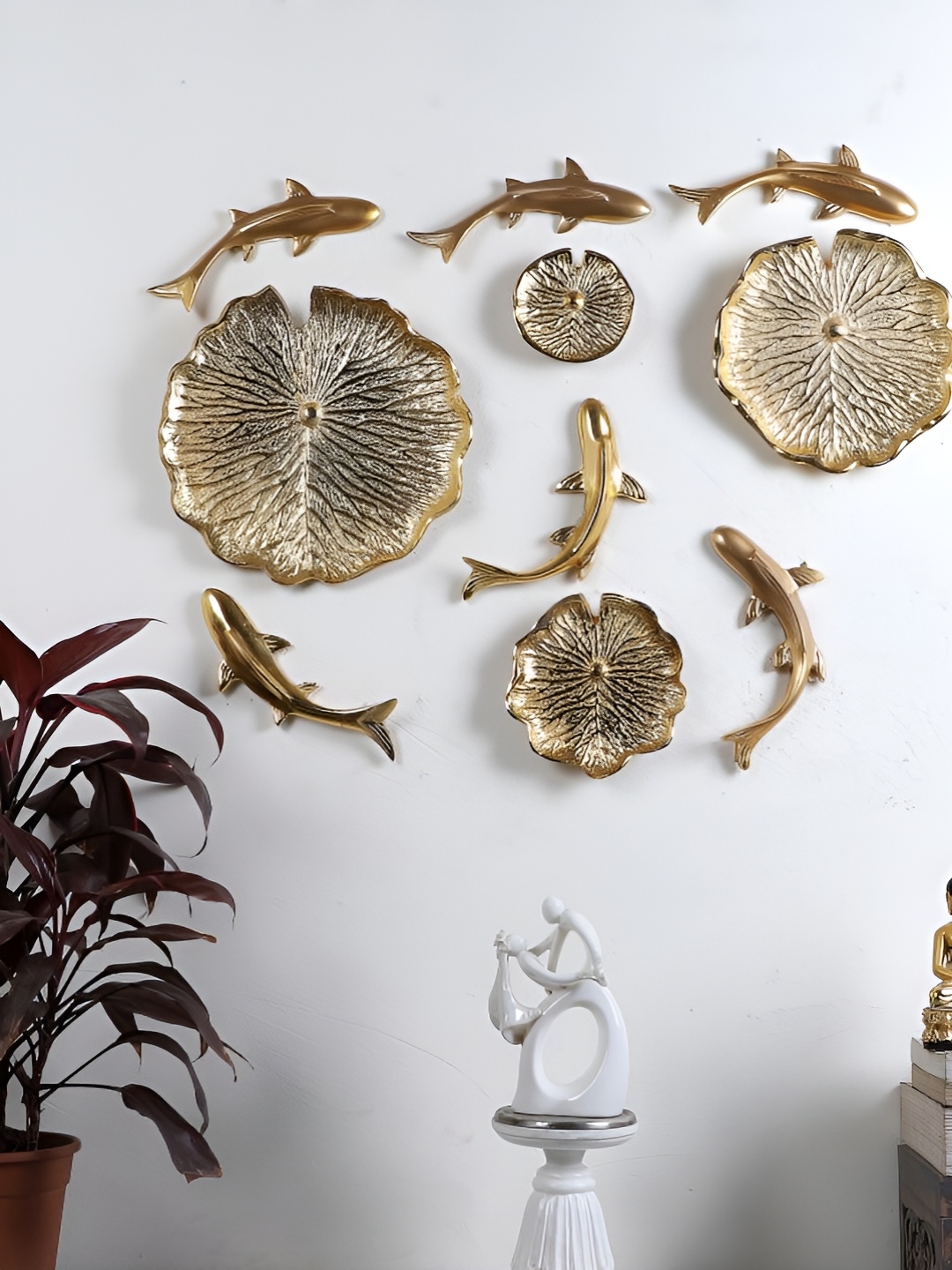 

Amaya Decors Gold toned 10 Pieces Metal Wall Hangings