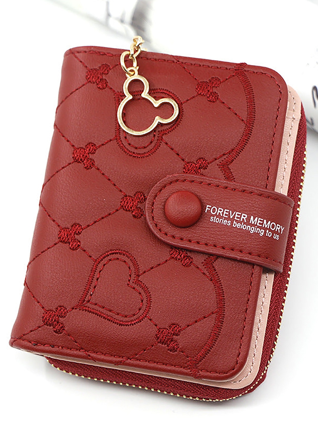 

SYGA Women Mickey Mouse Textured Leather Zip Around Wallet, Red