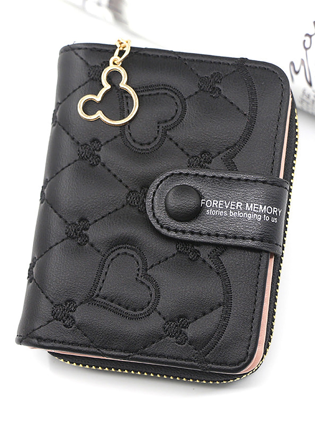 

SYGA Women Mickey Mouse Embroidered Leather Zip Around Wallet, Black