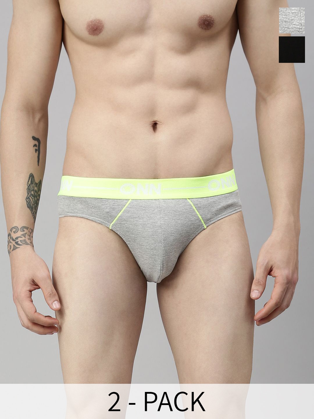 

ONN Pack Of 3 Mid-Rise Combed Cotton Basic Briefs ONN_262_AST1_3PC, Grey