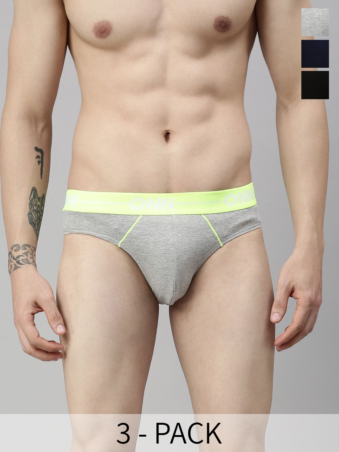 

ONN Pack Of 3 Mid Rise Basic Briefs ONN_262_AST2_3PC, Blue