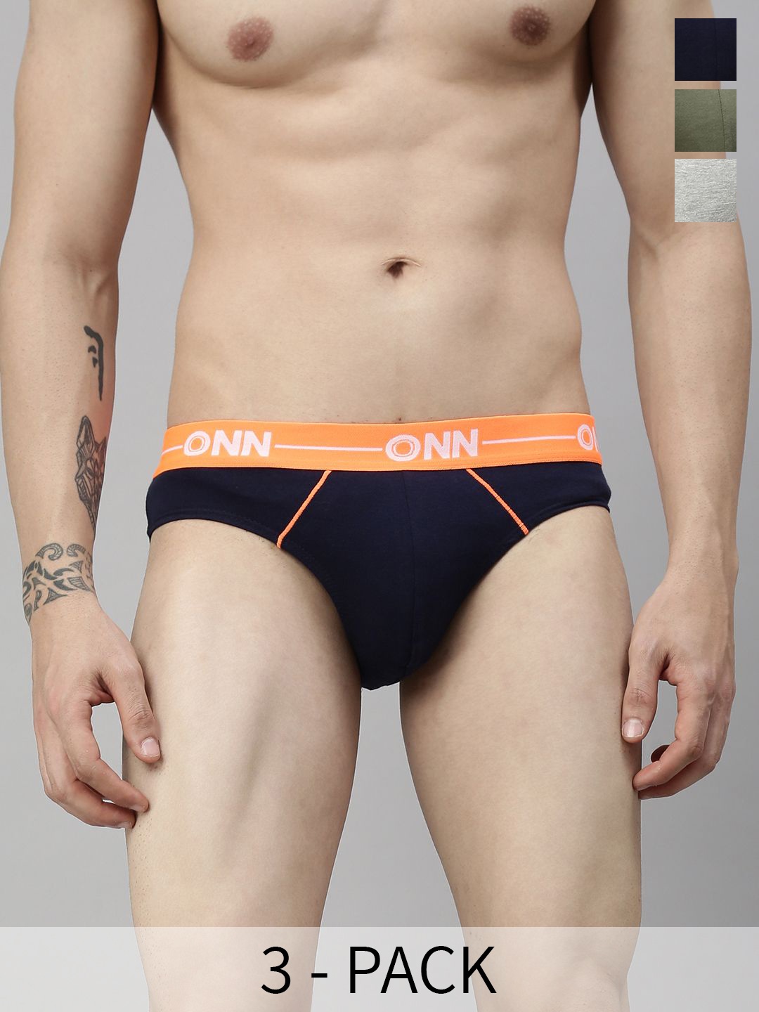 

ONN Pack Of 3 Mid-Rise Basic Briefs ONN_262_AST3_3PC, Navy blue