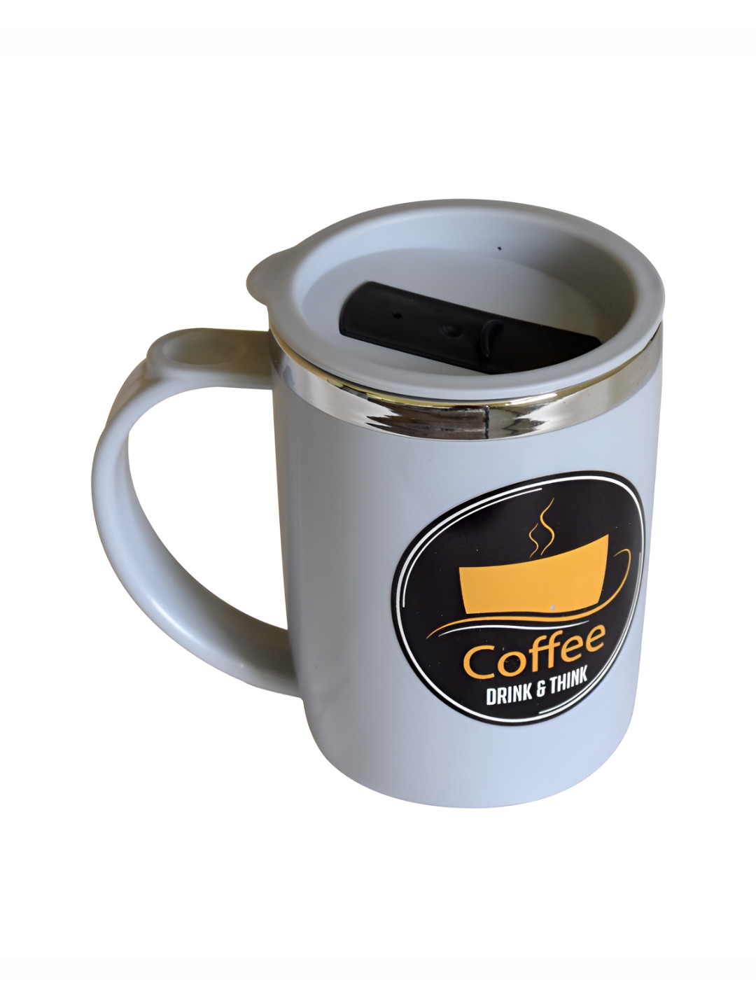 

Kuber Industries Grey & Black Printed Glossy Mugs With Lid 400 ml