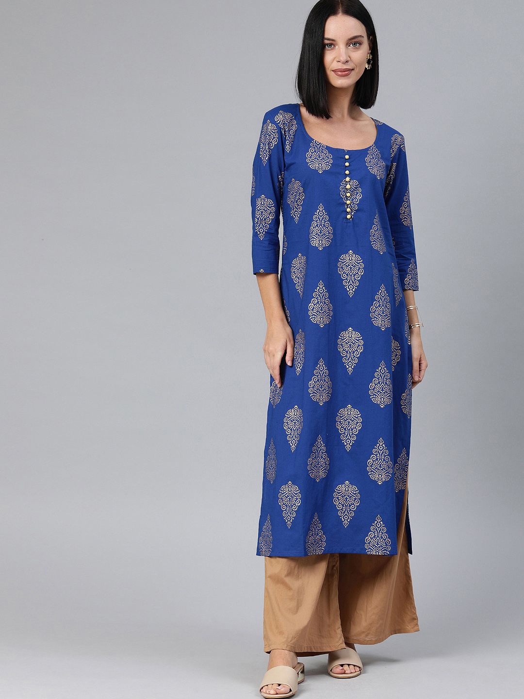 

Swishchick Ethnic Motifs Printed Cotton Straight Kurta, Blue