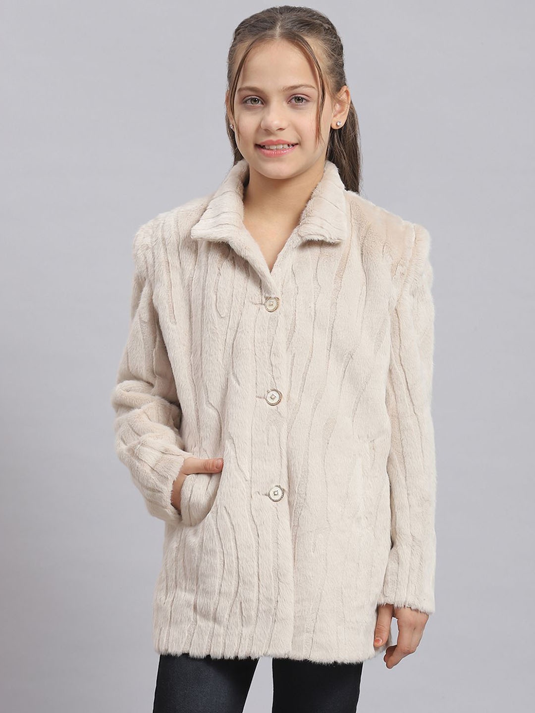 

Monte Carlo Girls Beige Self-Design Coats