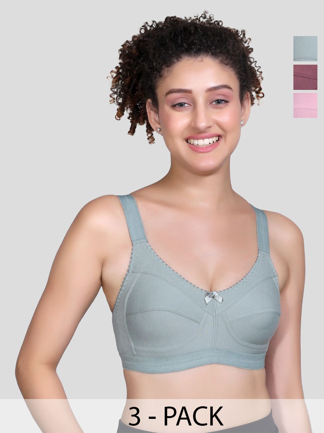 

Amour Secret Pack Of 3 Non Padded Cotton Everyday Bra -All Day Comfort, Green