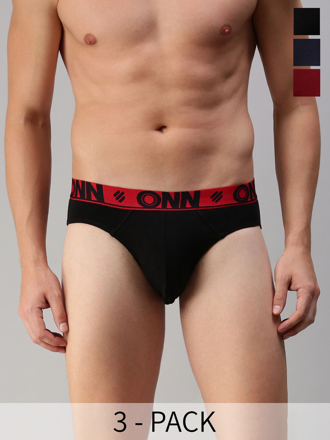

ONN Pack Of 3 Ribbed Mid Rise Basic Briefs ONN_271_AST2_3PC, Black