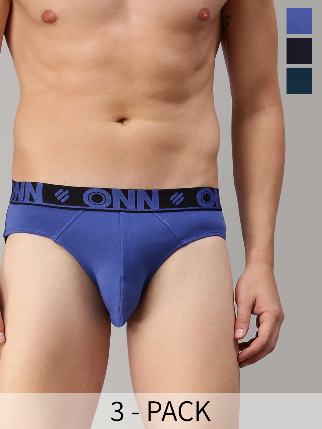 

ONN Pack Of 3 Mid-Rise Combed Cotton Basic Briefs ONN_271_AST5_3PC, Navy blue