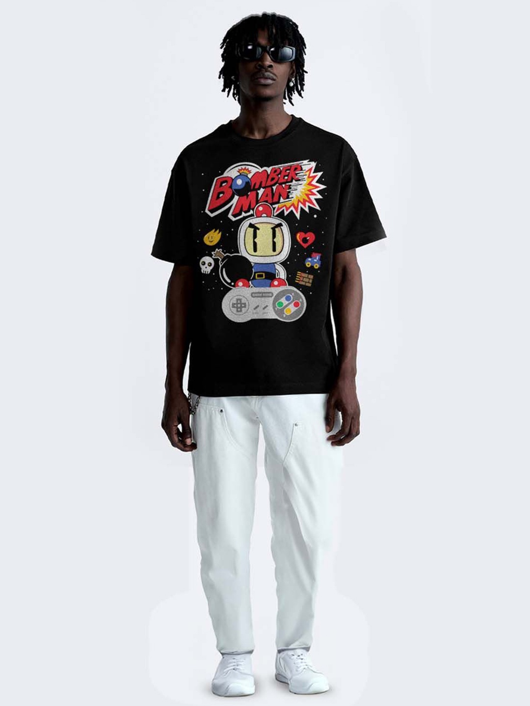 

OFFMINT Men Graphic Printed Round Neck Cotton Oversized T-shirt, Black
