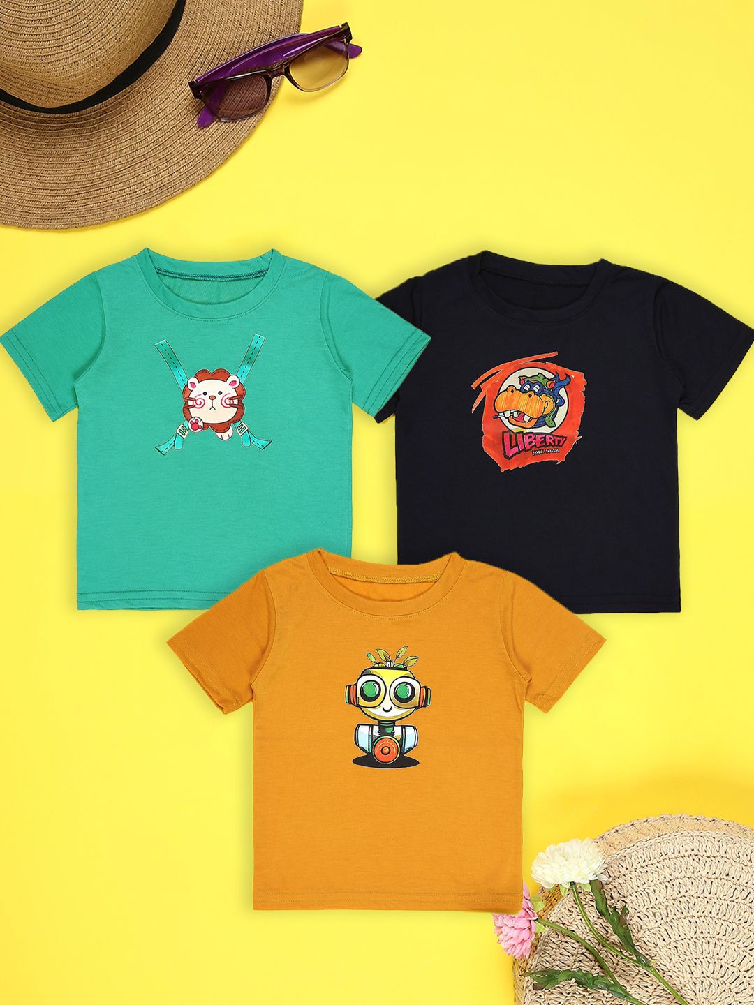 

Cutiekins Boys Pack Of 3 Graphic Printed Round Neck T-shirt, Sea green