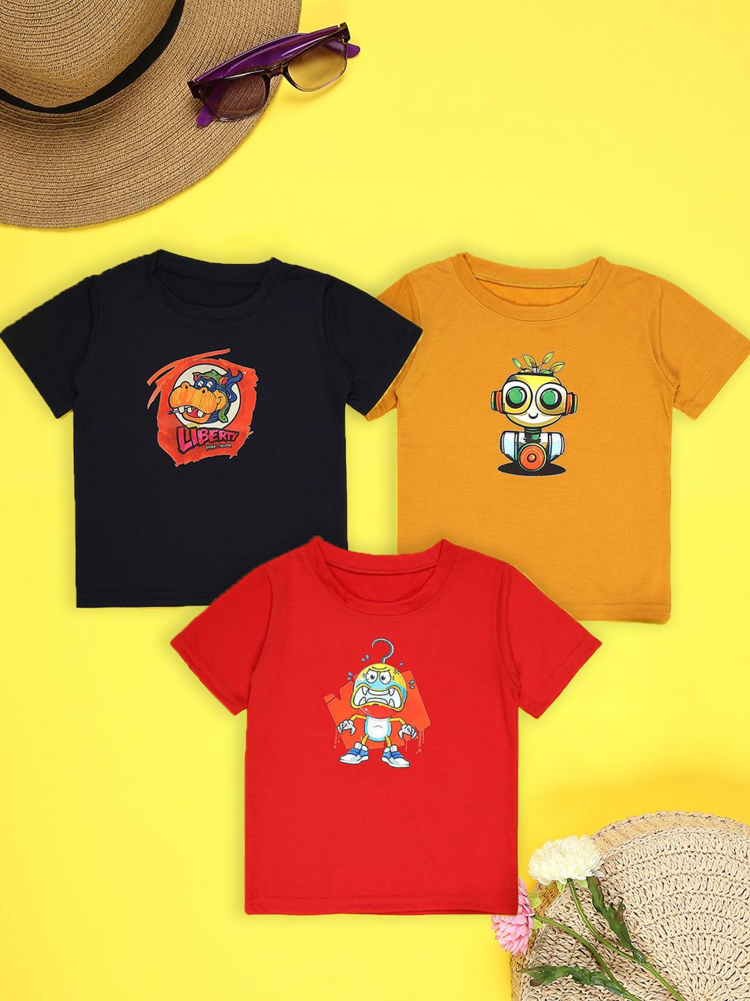 

Cutiekins Boys Pack Of 3 Graphic Printed Round Neck T-shirt, Black