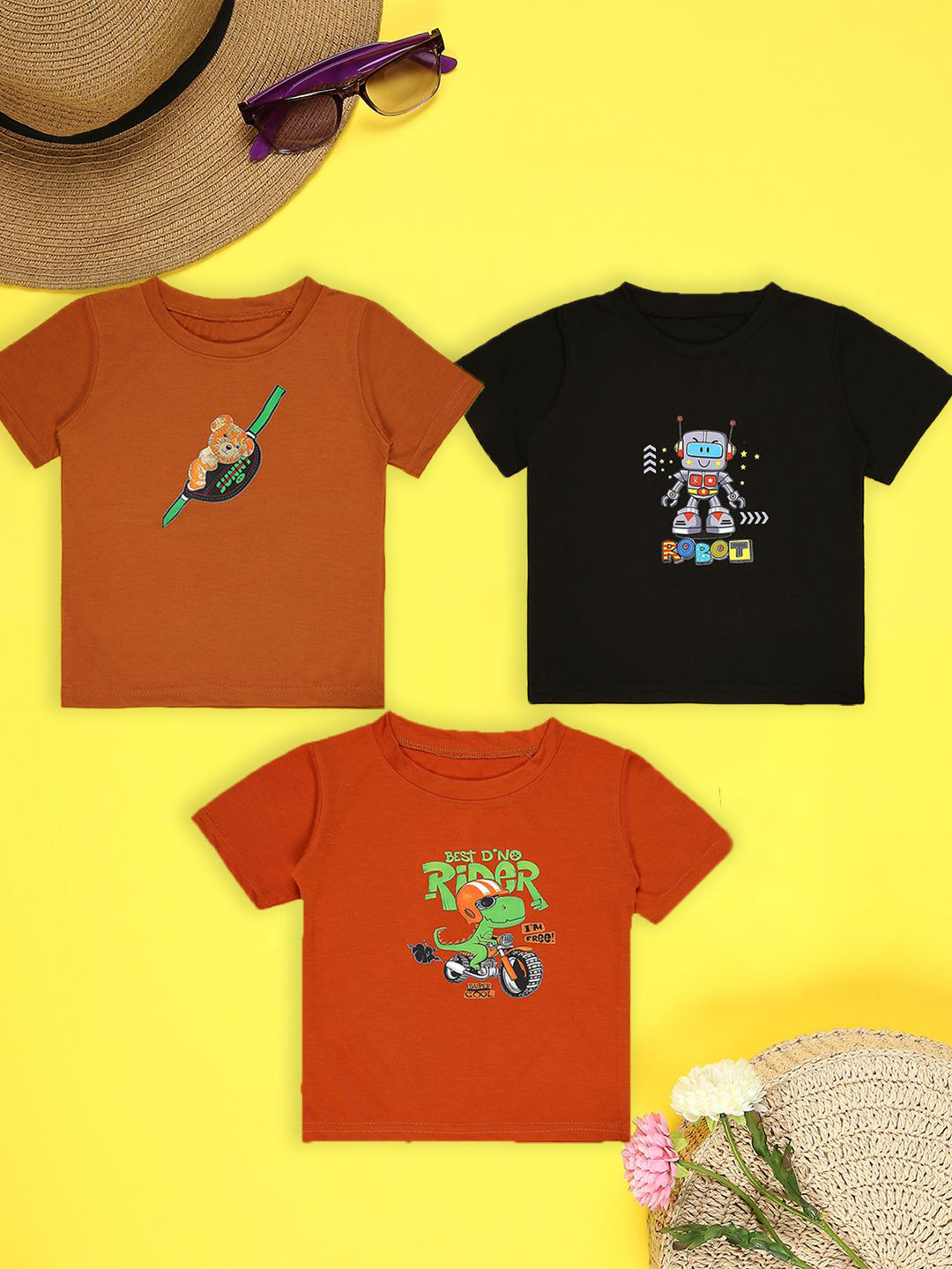 

Cutiekins Boys Pack Of 3 Graphic Printed Round Neck T-shirt, Orange