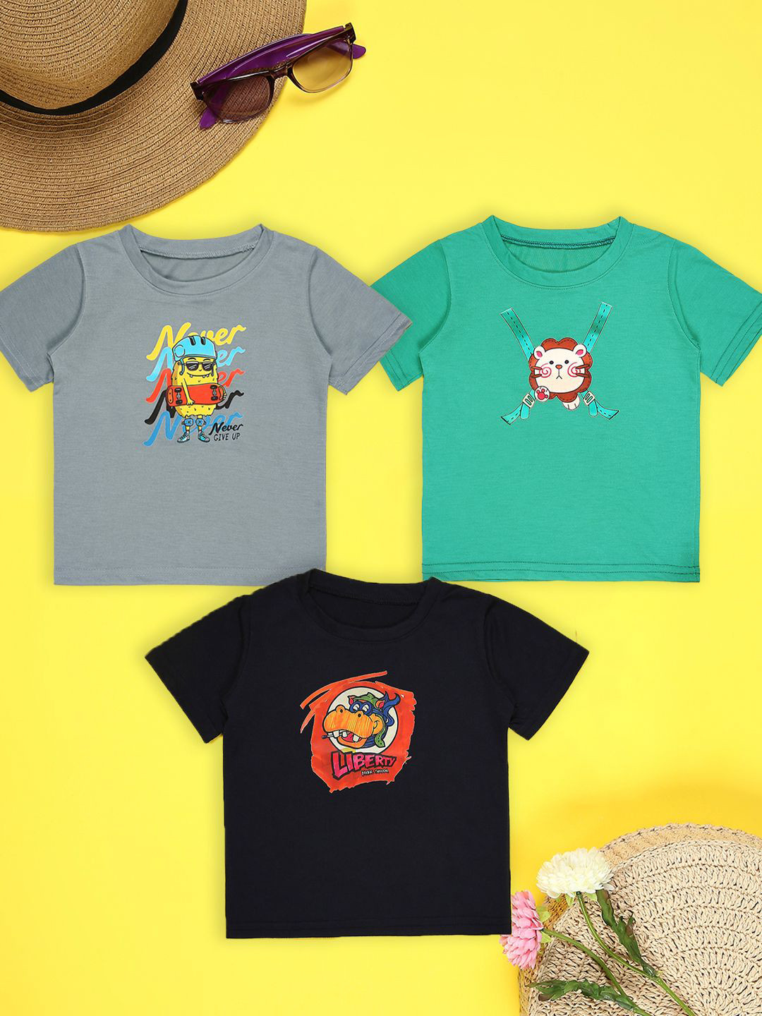 

Cutiekins Boys Pack Of 3 Graphic Printed Round Neck T-shirt, Grey