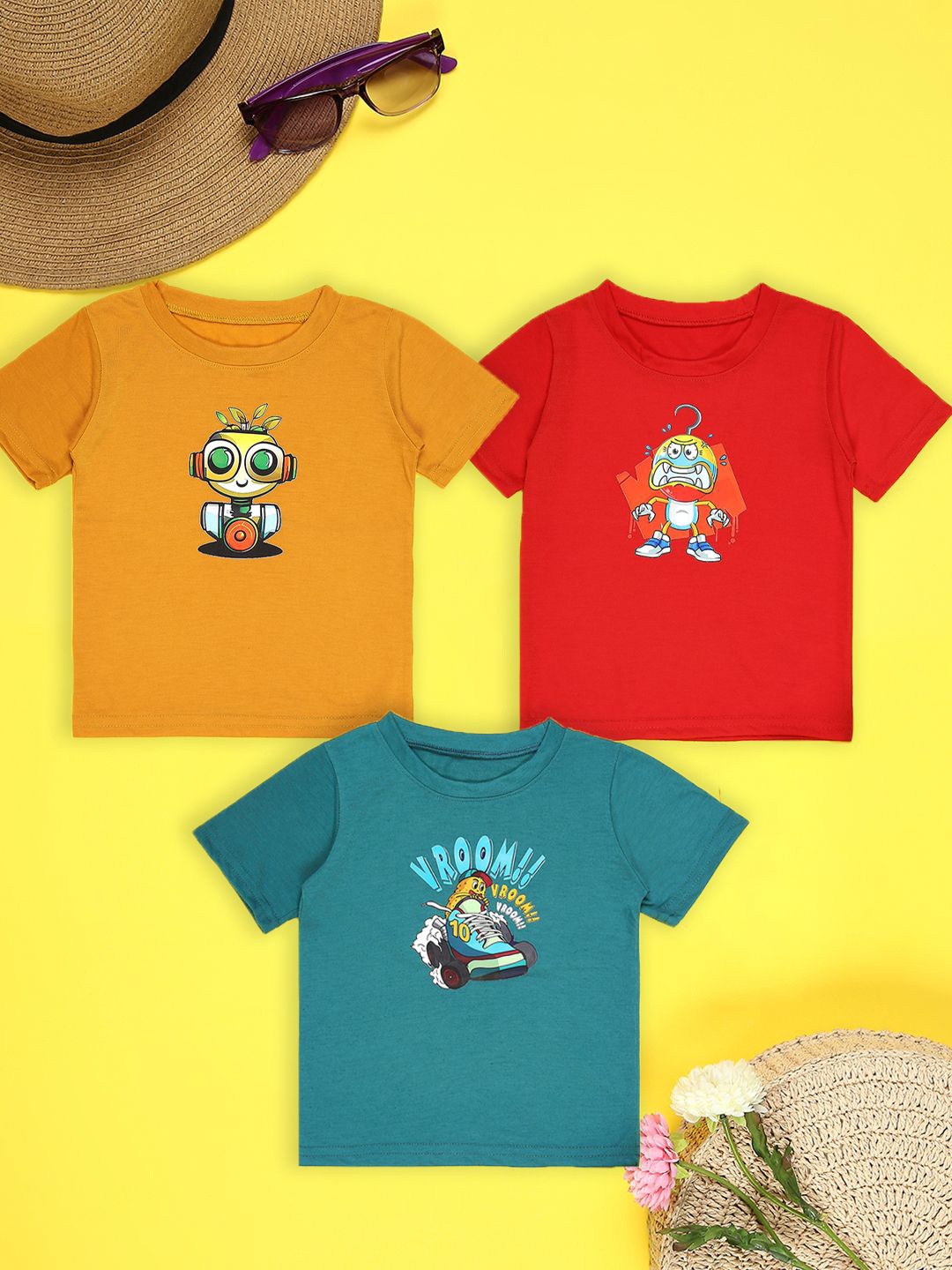

Cutiekins Boys Pack Of 3 Graphic Printed Round Neck T-shirt, Yellow