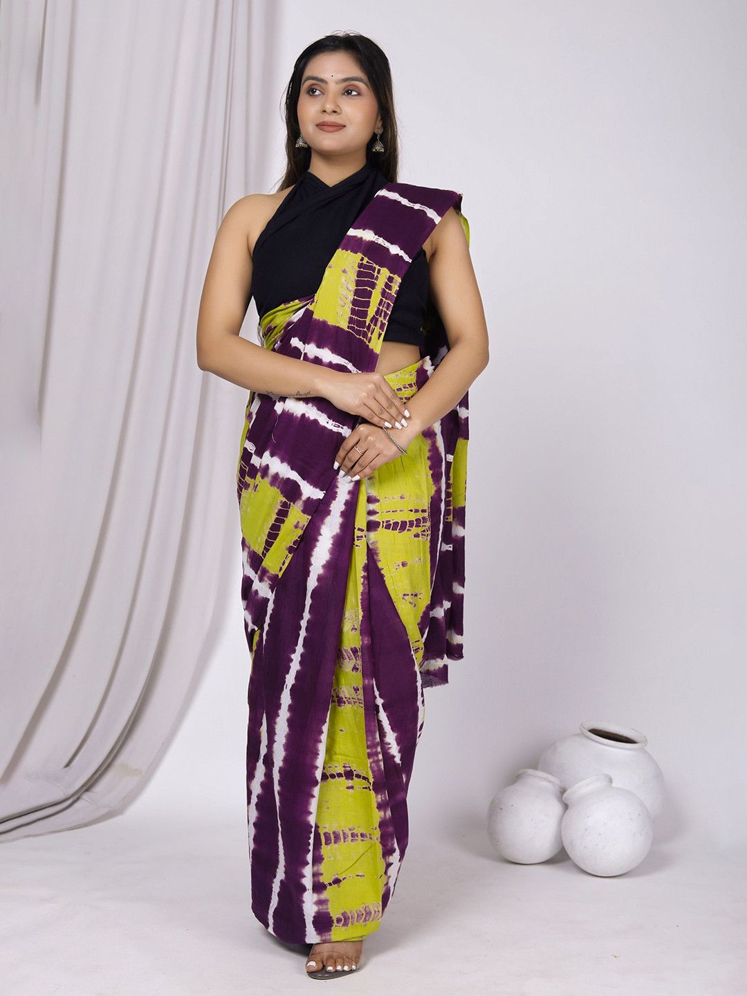 

JAIPURI PRINT Tie and Dye Pure Cotton Saree, Green