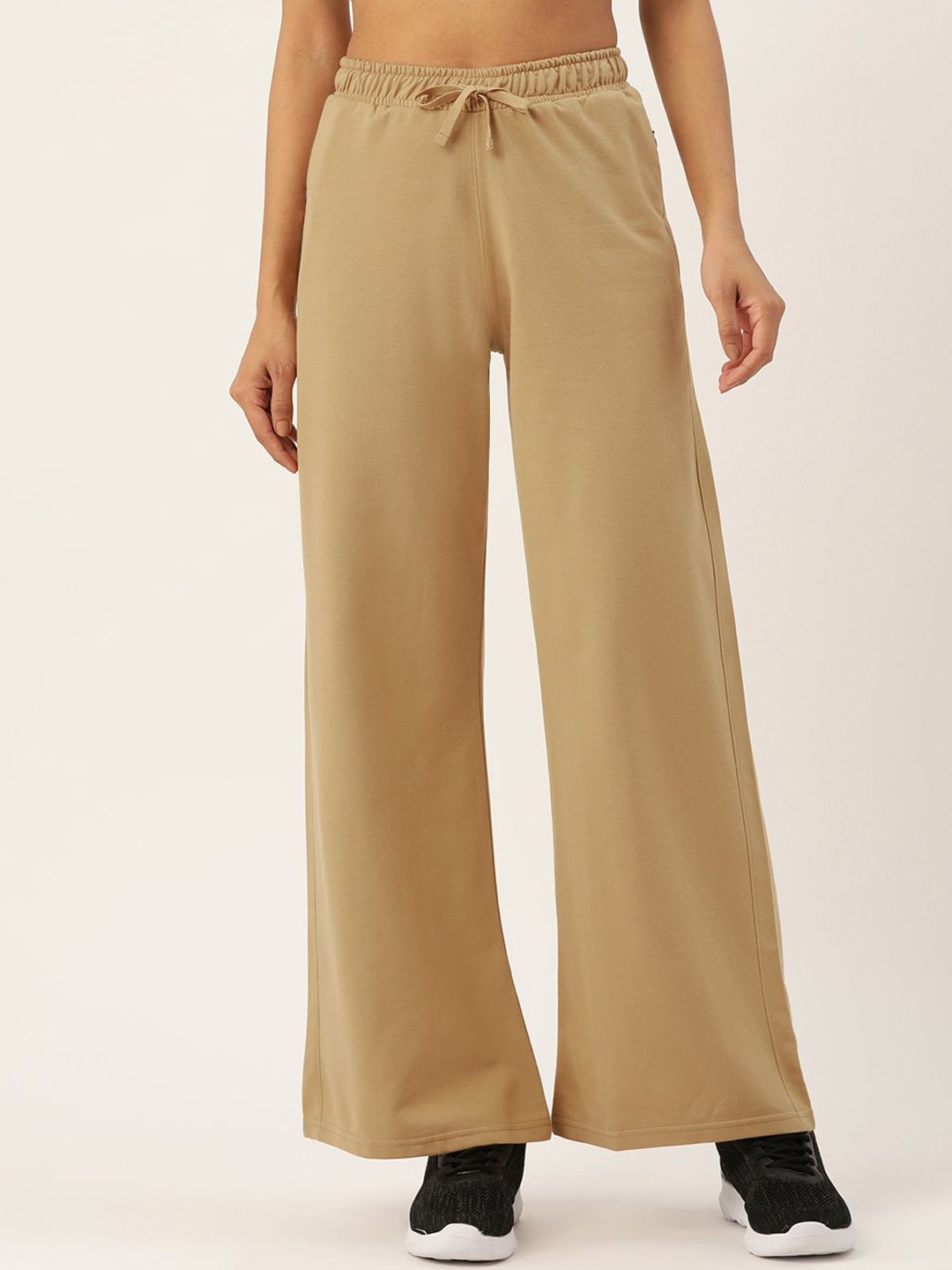 

FEMEA Women Cotton Mid Rise Straight Fit Wide Leg Track Pants, Camel brown