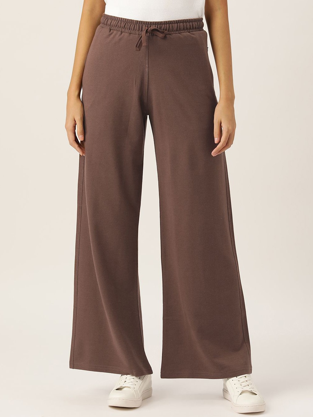 

FEMEA Women Cotton Wide Leg Mid Rise Track Pants, Brown