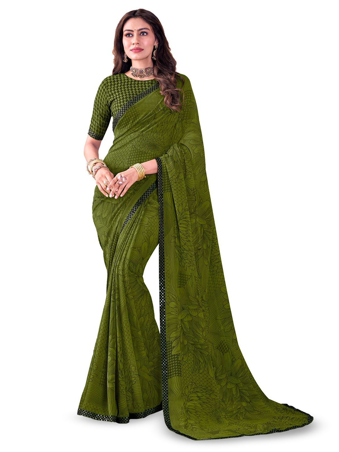 

Laxmipati Floral Embroidered Printed Saree, Green