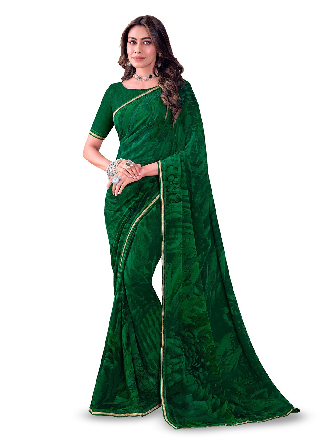 Laxmipati Floral Embroidered Printed Saree, Green