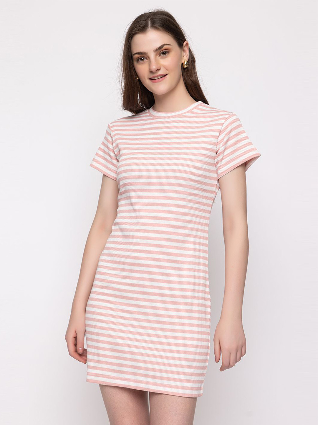 

HANG N HOLD Striped T-shirt Dress, Pink