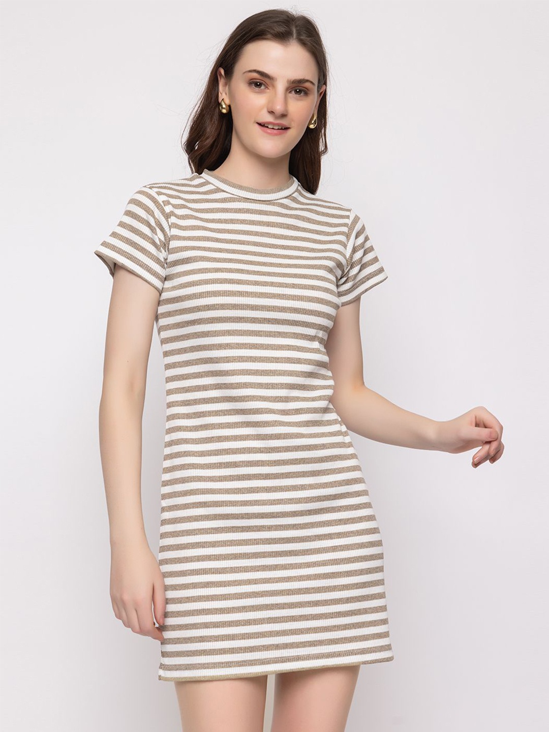 

HANG N HOLD Striped T-shirt Dress, Brown