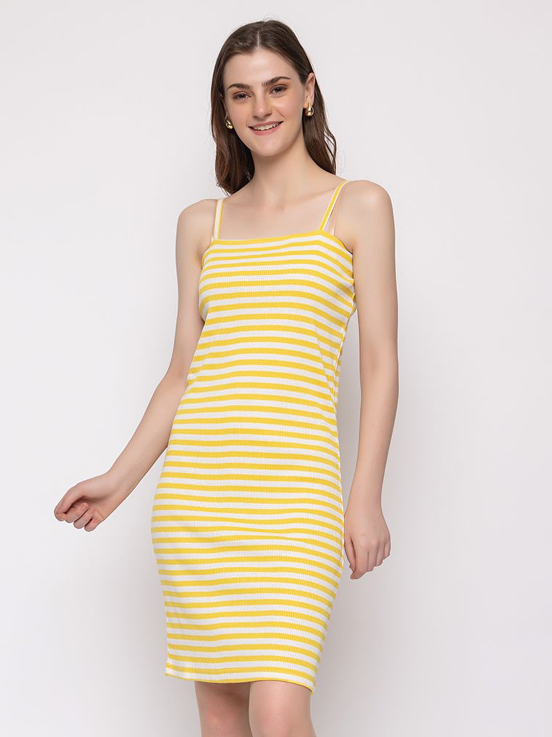 

HANG N HOLD Striped Shoulder Straps Sheath Dress, Yellow