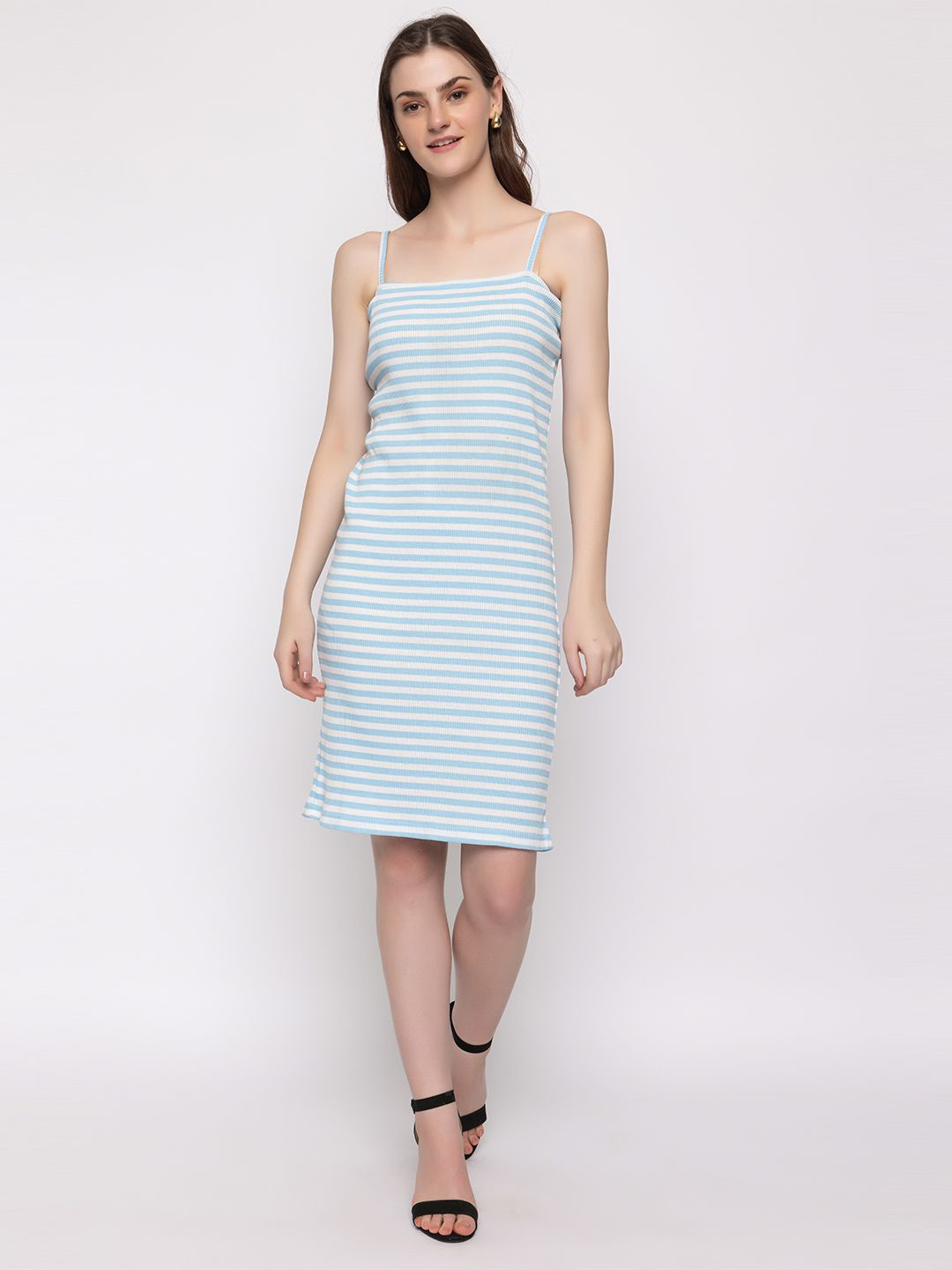 

HANG N HOLD Shoulder Straps Striped Sheath Dress, Blue