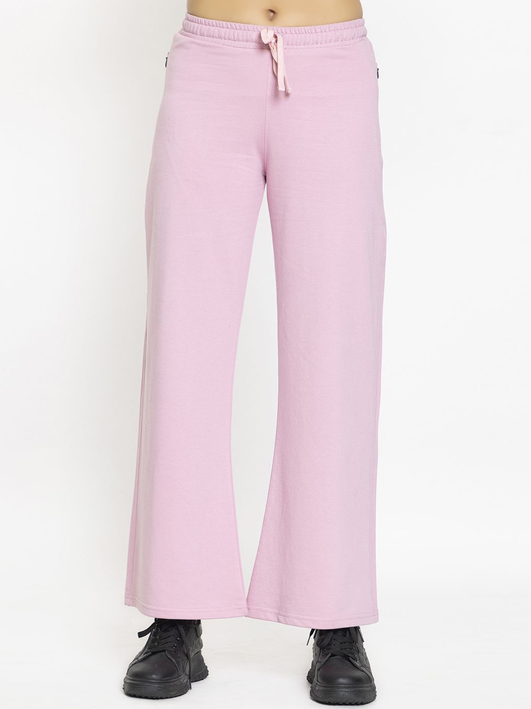 

FEMEA Women Cotton Wide Leg Straight Fit Track Pants, Pink