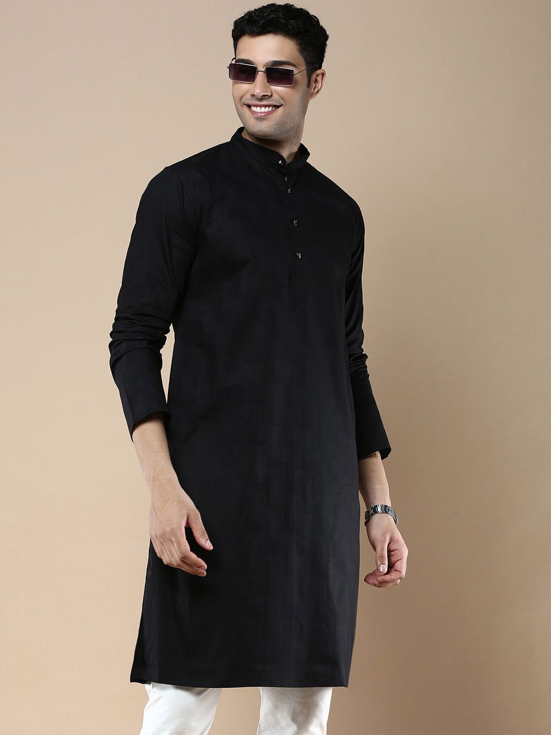 

Anouk Striped Thread Work Cotton Silk Straigth Kurta, Black