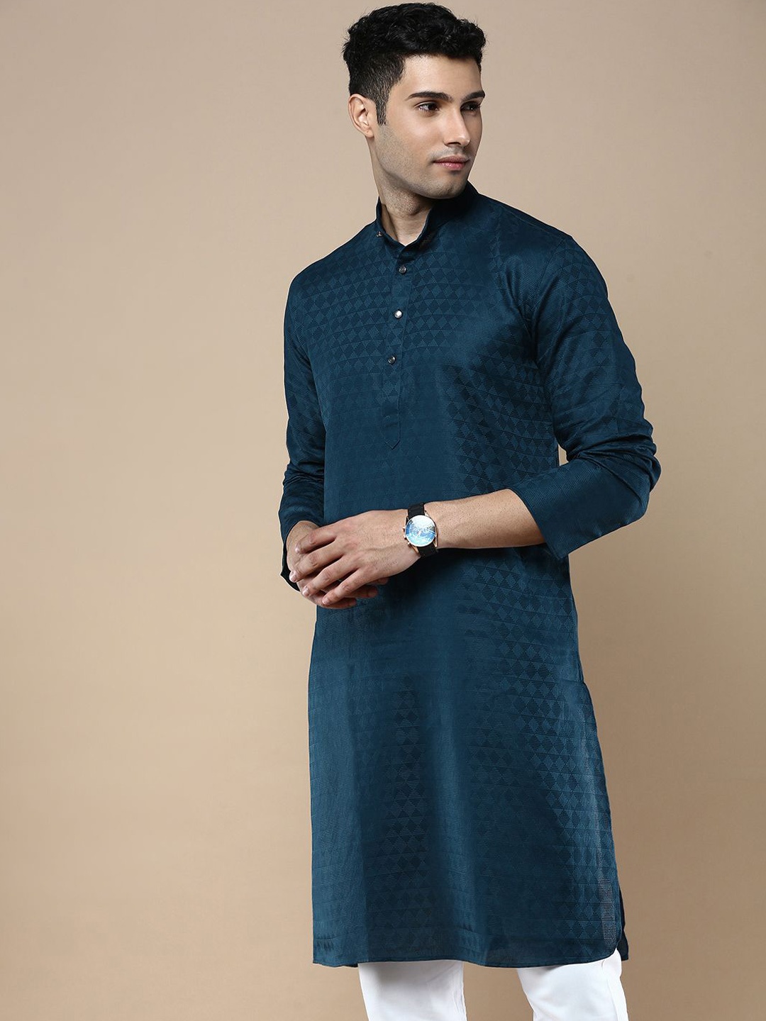 

Anouk Geometric Printed Cotton Silk Straigth Kurta, Blue
