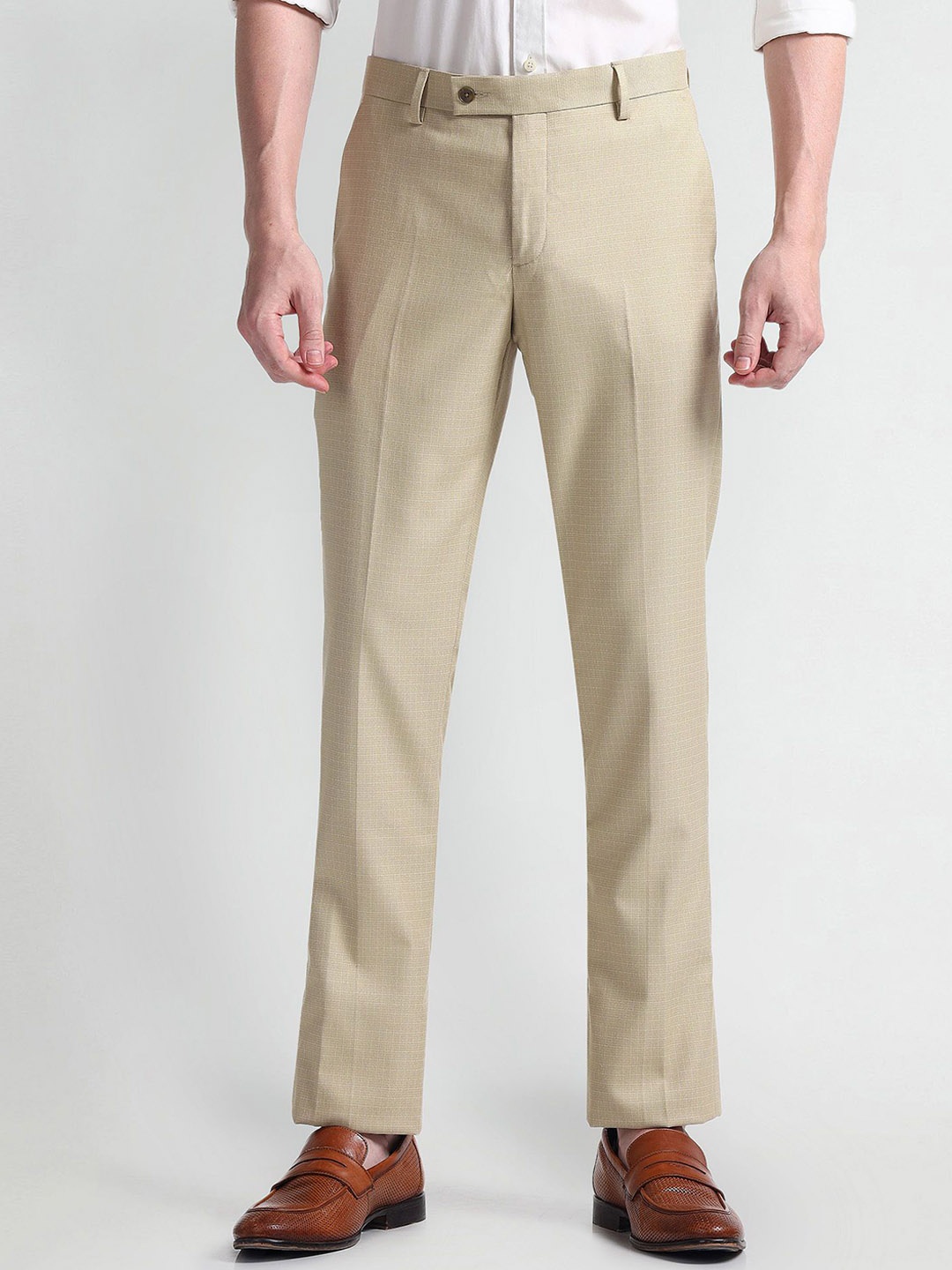 

Arrow Men Textured Formal Trousers, Beige