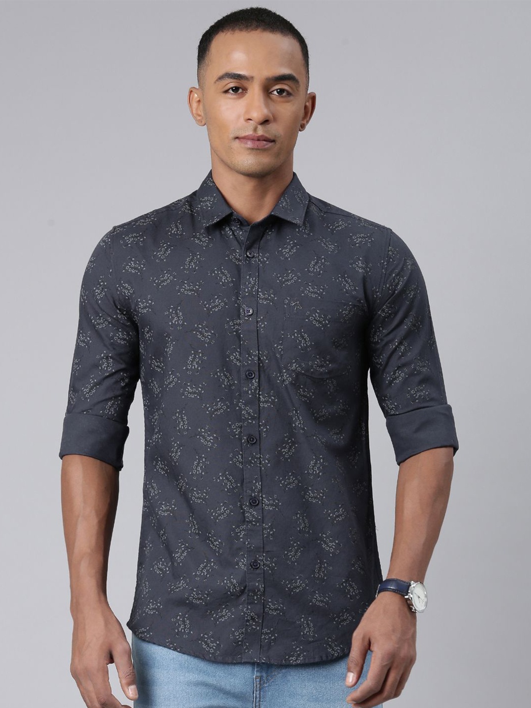 

CP BRO Men Slim Fit Floral Opaque Printed Casual Shirt, Grey