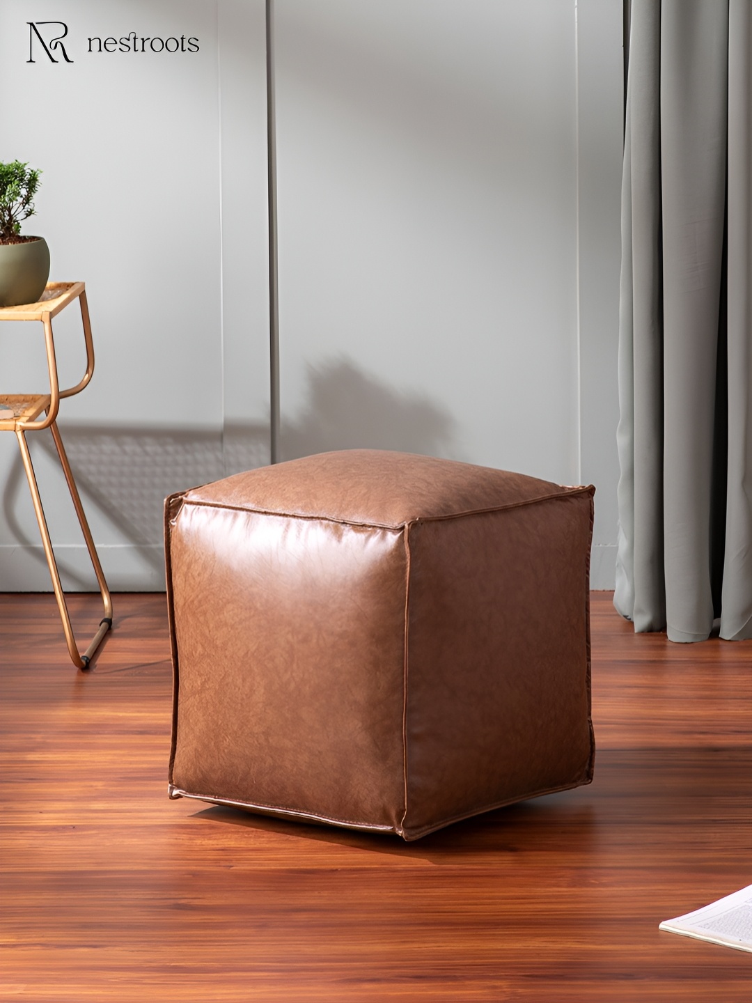 

nestroots Brown Faux Leather Pouf Ottoman