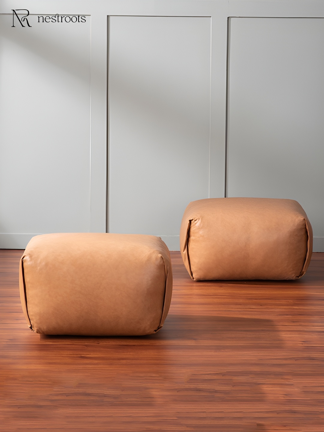 

nestroots Tan 2 Pieces Faux Leather Pouf Ottomans