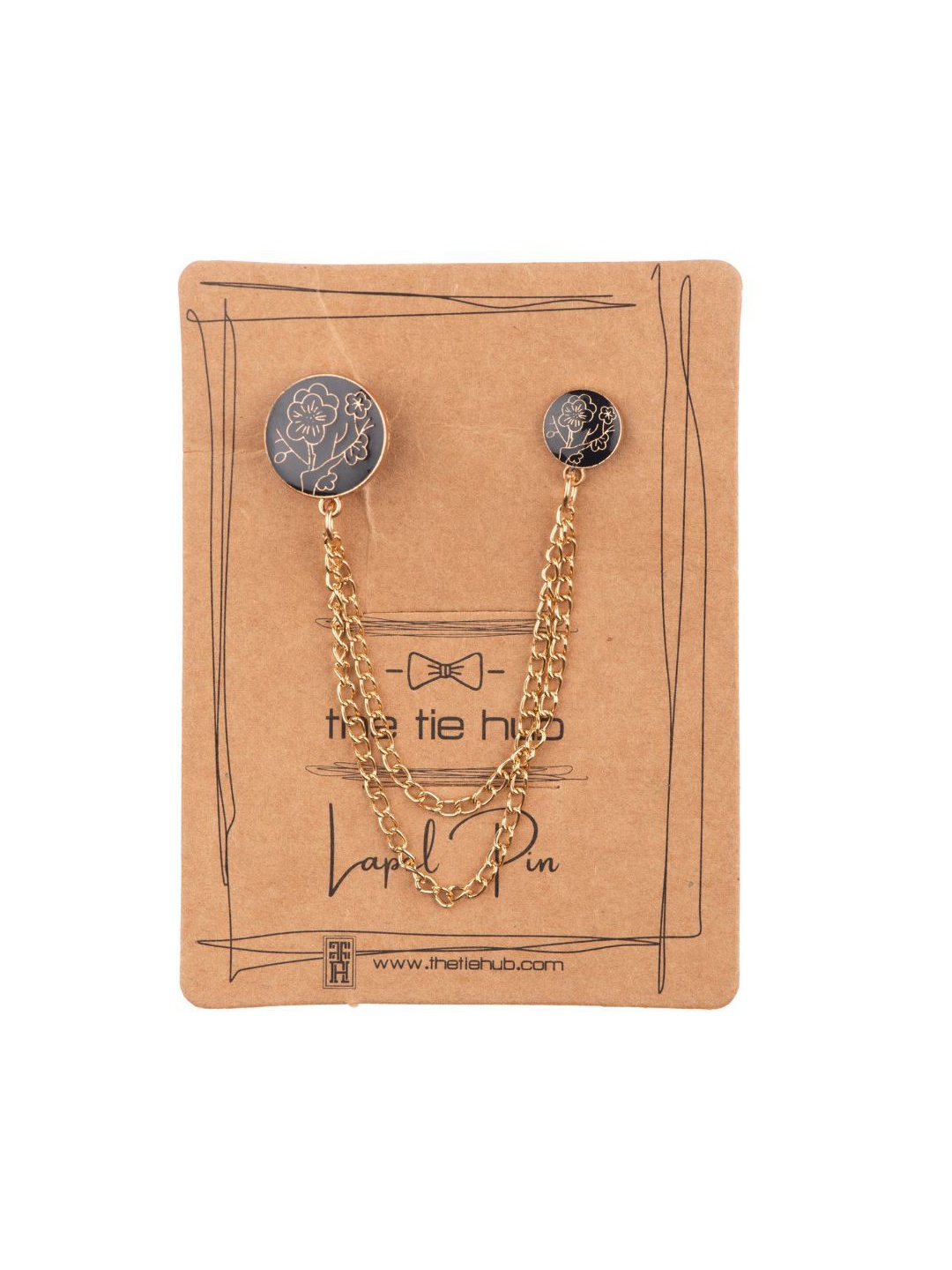 

The Tie Hub Men Round Tree with Gold Chain Lapel Pin Brooch, Navy blue