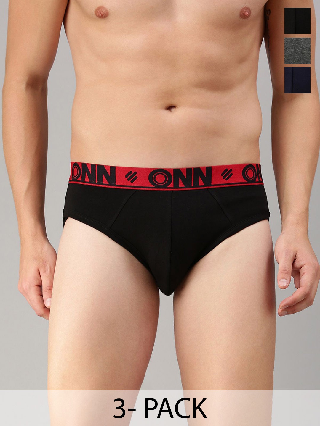 

ONN Pack Of 3 Mid-Rise Basic Briefs ONN_272_AST2_3PC, Black