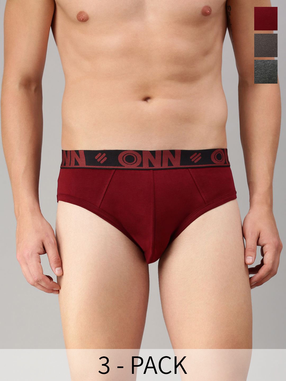 

ONN Pack Of 3 Mid-Rise Basic Briefs ONN_272_AST3_3PC, Maroon