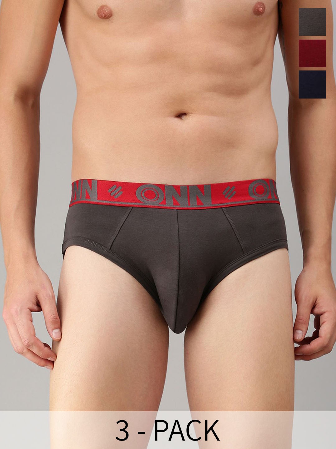 

ONN Men Pack Of 3 Ribbed Basic Briefs ONN_272_AST6_3PC, Navy blue